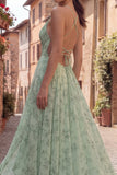 Dusty Sage Ruched A Line Maxi Prom Dress