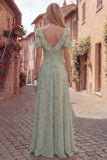 Cold Shoulder Dusty Sage Corset A Line Maxi Prom Dress