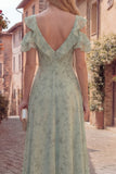 Cold Shoulder Dusty Sage Corset A Line Maxi Prom Dress