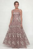 Dusty Rose A Line Bateau Neck Mother of the Bride Dress with Appliques