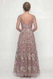 Dusty Rose A Line Bateau Neck Mother of the Bride Dress with Appliques