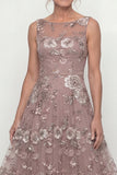 Dusty Rose A Line Bateau Neck Mother of the Bride Dress with Appliques