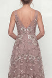 Dusty Rose A Line Bateau Neck Mother of the Bride Dress with Appliques