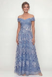 Off the Shoulder A Line Dusty Blue Mother of the Bride Dress with Appliques