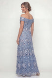 Off the Shoulder A Line Dusty Blue Mother of the Bride Dress with Appliques