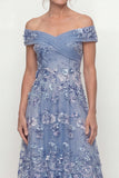 Off the Shoulder A Line Dusty Blue Mother of the Bride Dress with Appliques