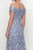 Off the Shoulder A Line Dusty Blue Mother of the Bride Dress with Appliques