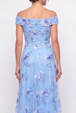 Off the Shoulder A Line Dusty Blue Mother of the Bride Dress with Appliques