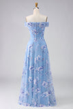 Off the Shoulder A Line Dusty Blue Mother of the Bride Dress with Appliques