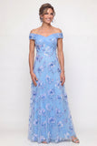 Off the Shoulder A Line Dusty Blue Mother of the Bride Dress with Appliques