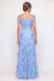 Off the Shoulder A Line Dusty Blue Mother of the Bride Dress with Appliques