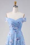 Off the Shoulder A Line Dusty Blue Mother of the Bride Dress with Appliques