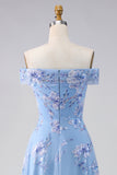 Off the Shoulder A Line Dusty Blue Mother of the Bride Dress with Appliques