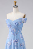 Off the Shoulder A Line Dusty Blue Mother of the Bride Dress with Appliques