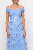 Off the Shoulder A Line Dusty Blue Mother of the Bride Dress with Appliques