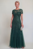 Dark Green A Line Sequin Maxi Mother of the Bride Dress