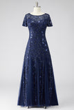 Dark Green A Line Sequin Maxi Mother of the Bride Dress