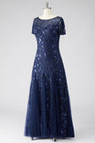 Dark Green A Line Sequin Maxi Mother of the Bride Dress