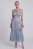 Sparkly Navy A Line Midi Mother of the Bride Dress