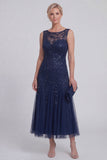 Sparkly Navy A Line Midi Mother of the Bride Dress