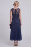 Sparkly Navy A Line Midi Mother of the Bride Dress