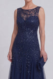 Sparkly Navy A Line Midi Mother of the Bride Dress