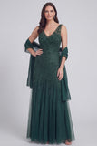 Grey Blue Appliqued A Line Mother of the Bride Dress