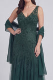 Grey Blue Appliqued A Line Mother of the Bride Dress