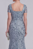 Mermaid Grey Blue Sequin Appliqued Mother of the Bride Dress