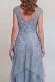 Sequin High Low Ruffled Grey Blue Mother of the Bride Dress