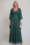 Sparkly Navy A Line V Neck Maxi Mother of the Bride Dress with Cape