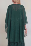 Sparkly Navy A Line V Neck Maxi Mother of the Bride Dress with Cape