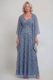Sparkly Navy A Line V Neck Maxi Mother of the Bride Dress with Cape