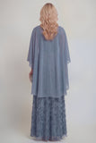 Sparkly Navy A Line V Neck Maxi Mother of the Bride Dress with Cape