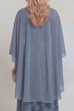 Sparkly Navy A Line V Neck Maxi Mother of the Bride Dress with Cape