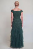 Dark Green Appliqued Ruffled A Line Maxi Mother of the Bride Dress