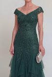 Dark Green Appliqued Ruffled A Line Maxi Mother of the Bride Dress