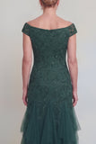 Dark Green Appliqued Ruffled A Line Maxi Mother of the Bride Dress