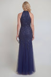 Halter Mermaid Sequin Appliqued Navy Mother of the Bride Dress