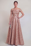 Dark Green Off the Shoulder Jacquard A Line Mother of the Bride Dress