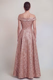 Dark Green Off the Shoulder Jacquard A Line Mother of the Bride Dress
