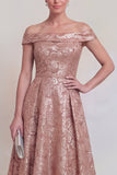 Dark Green Off the Shoulder Jacquard A Line Mother of the Bride Dress