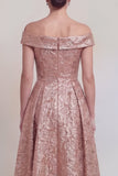 Dark Green Off the Shoulder Jacquard A Line Mother of the Bride Dress