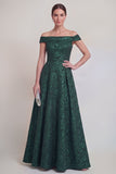 Dark Green Off the Shoulder Jacquard A Line Mother of the Bride Dress