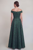 Dark Green Off the Shoulder Jacquard A Line Mother of the Bride Dress