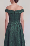 Dark Green Off the Shoulder Jacquard A Line Mother of the Bride Dress