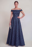 Dark Green Off the Shoulder Jacquard A Line Mother of the Bride Dress