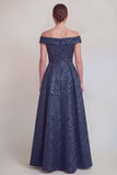 Dark Green Off the Shoulder Jacquard A Line Mother of the Bride Dress