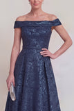 Dark Green Off the Shoulder Jacquard A Line Mother of the Bride Dress