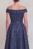 Dark Green Off the Shoulder Jacquard A Line Mother of the Bride Dress